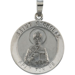 St. Nicholas Medal, 18.5 mm, 14K White Gold - Click Image to Close