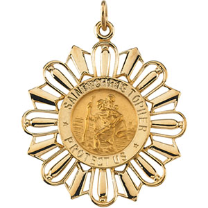 St. Christopher Medal, 30 x 26 mm, 14K Yellow Gold - Click Image to Close