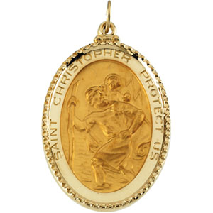 St. Christopher Medal, 39 x 26 mm, 14K Yellow Gold - Click Image to Close