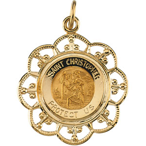 St. Christopher Medal, 23 x 20 mm, 14K Yellow Gold - Click Image to Close
