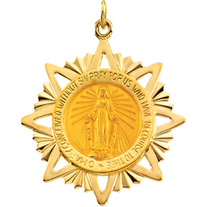 Miraculous Medal, 32 x 29 mm, 14K Yellow Gold - Click Image to Close