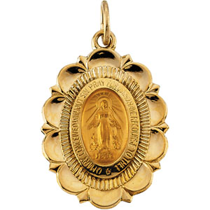 Miraculous Medal, 22 x 16 mm, 14K Yellow Gold - Click Image to Close