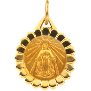 Miraculous Medal, 13 x 11 mm, 14K Yellow Gold - Click Image to Close