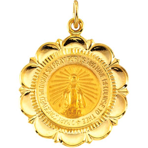 Miraculous Medal, 25 x 21 mm, 14K Yellow Gold - Click Image to Close