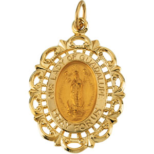 Lady of Guadalupe Medal, 25 x 18 mm, 14K Yellow Gold - Click Image to Close