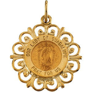 Lady of Guadalupe Medal, 20 x 18 mm, 14K Yellow Gold - Click Image to Close