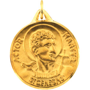 St. Genesius Medal, 19 mm, 14K Yellow Gold - Click Image to Close