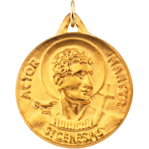 St. Genesius Medal, 23 mm, 14K Yellow Gold - Click Image to Close