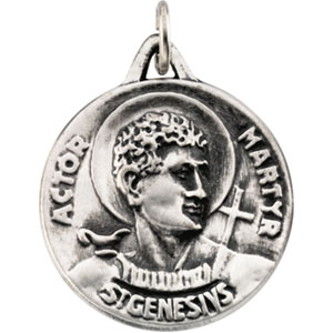 St. Genesius Medal, 23 mm, Sterling Silver - Click Image to Close