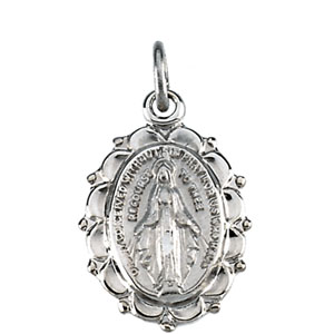 Miraculous Medal, 13 x 11 mm, Sterling Silver - Click Image to Close