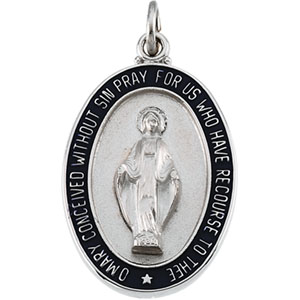 Miraculous Medal, 22 x 16 mm, Sterling Silver - Click Image to Close