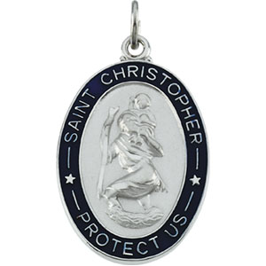 St. Christopher Medal, 26 x 20 mm, Sterling Silver - Click Image to Close