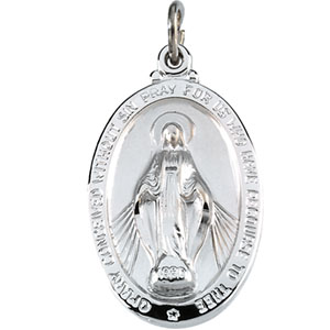 Miraculous Medal, 26 x 18 mm, Sterling Silver - Click Image to Close