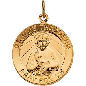 St. Jude Thaddeus Medal, 18 mm, 14K Yellow Gold - Click Image to Close