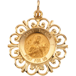 St. Theresa Medal, 20 x 18.50 mm, 14K Yellow Gold - Click Image to Close