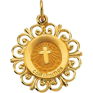 Confirmation Medal, 20 x 18.50 mm, 14K Yellow Gold - Click Image to Close