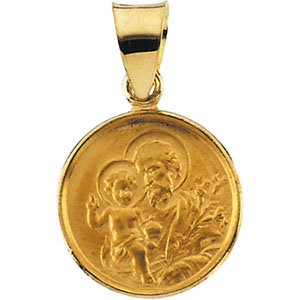 St. Joseph Medal, 13 mm, 18K Yellow Gold - Click Image to Close