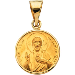 Sacred Heart Medal, 13 mm, 18K Yellow Gold - Click Image to Close