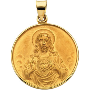 Sacred Heart Medal, 24.5 mm, 18K Yellow Gold - Click Image to Close