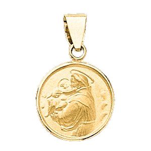 St. Anthony Medal, 13 mm, 18K Yellow Gold - Click Image to Close
