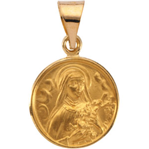 St. Theresa Medal, 13 mm, 18K Yellow Gold - Click Image to Close