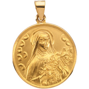 St. Theresa Medal, 24.5 mm, 18K Yellow Gold - Click Image to Close