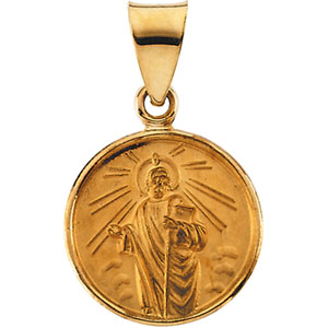 St. Jude Medal, 13 mm, 18K Yellow Gold - Click Image to Close