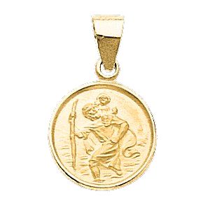 St. Christopher Medal, 13 mm, 18K Yellow Gold - Click Image to Close