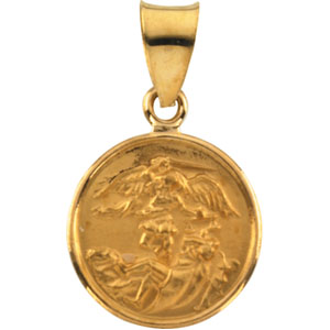 St. Michael Medal, 13 mm, 18K Yellow Gold - Click Image to Close