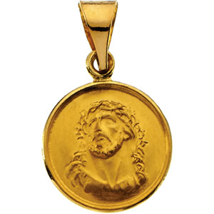 Face of Jesus (Ecce Homo) Medal, 13 mm, 18K Yellow Gold - Click Image to Close
