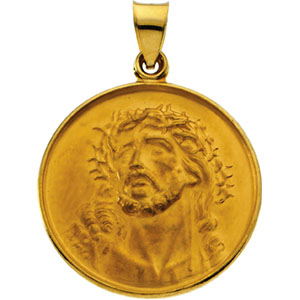 Face of Jesus (Ecce Homo) Medal, 24.5 mm, 18K Yellow Gold - Click Image to Close