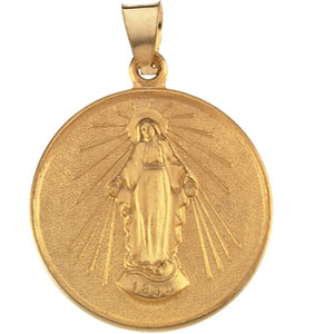 Miraculous Medal, 24.5 mm, 18K Yellow Gold - Click Image to Close