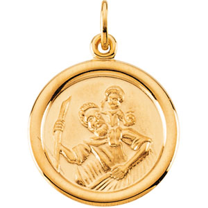 St. Christopher Medal, 14 mm, 14K Yellow Gold - Click Image to Close