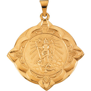 St. Raphael Medal, 31 x 31 mm, 14K Yellow Gold - Click Image to Close
