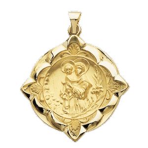 St. Anthony Medal, 31 x 31 mm, 14K Yellow Gold - Click Image to Close