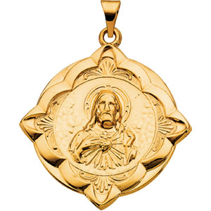 Sacred Heart Medal, 31 x 31 mm, 14K Yellow Gold - Click Image to Close