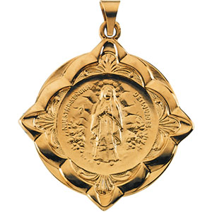 Our Lady of Lourdes Medal, 31 x 31 mm, 14K Yellow Gold - Click Image to Close