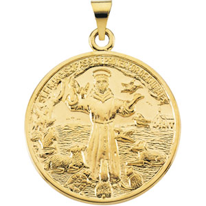 St. Francis Medal, 26 mm, 14K Yellow Gold - Click Image to Close