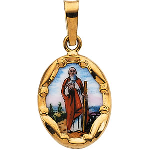 Porcelain St. Jude Medal, 13 x 10 mm, 14K Yellow Gold - Click Image to Close