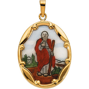 Porcelain St. Jude Medal, 25 x 19.50 mm, 14K Yellow Gold - Click Image to Close