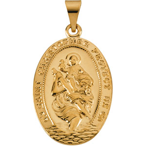 St. Christopher Medal, 25 x 17.50 mm, 14K Yellow Gold - Click Image to Close