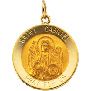 St. Gabriel Medal, 18 mm, 14K Yellow Gold - Click Image to Close