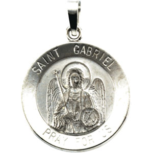 St. Gabriel Medal, 18.5 mm, 14K White Gold - Click Image to Close