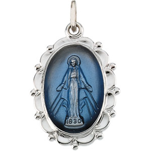 Miraculous Medal, 21 x 15 mm, Sterling Silver - Click Image to Close