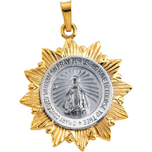 Miraculous Medal, 26 x 23 mm, 14K White & Yellow Gold - Click Image to Close