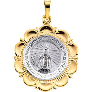 Miraculous Medal, 25 x 21 mm, 14K White & Yellow Gold - Click Image to Close