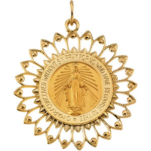 Miraculous Medal, 33 x 30 mm, 14K Yellow Gold - Click Image to Close