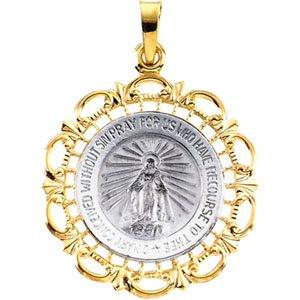 Miraculous Medal, 25 x 21 mm, 14K White & Yellow Gold - Click Image to Close