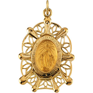 Miraculous Medal, 30 x 20 mm, 14K Yellow Gold - Click Image to Close