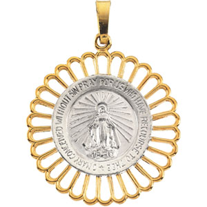Miraculous Medal, 25 x 23 mm, 14K White & Yellow Gold - Click Image to Close